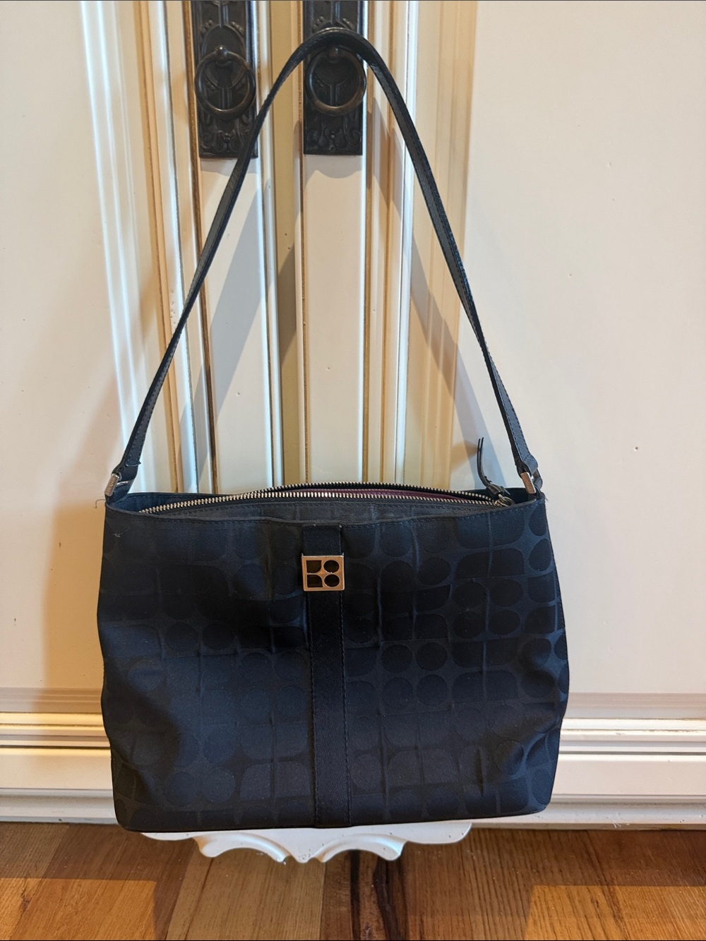 Black Shoulder Bag with Subtle Pattern - Designer-Inspired